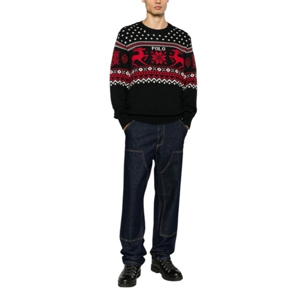 POLO RALPH LAUREN Reindeer Cotton Cashmere Crewneck Sweater Fair Isle Size L NEW - Picture 7 of 12